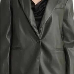 Nordstrom RDI Women’s Faux Leather Blazer Black Size Small Petite Fall Jacket